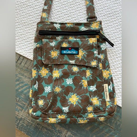 Kavu Limited Edition Cross Body Purse Bag Brown Blue Yellow Like New - Picture 1 of 8